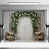 Lofaris Floral Boho Arch Door Grey Brick Wedding Backdrop